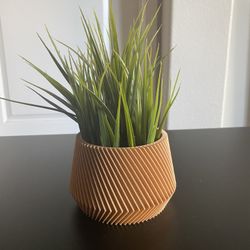 3.5” 3D Printed Wooden Planter Pot with Faux Plant