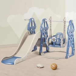 4 in 1 Toddler Slide and Swing Set, Kid Slide for Toddlers Age 1-2, Baby Slide with Basketball Hoop, Indoor Outdoor Slide Toddler Playset (SL1