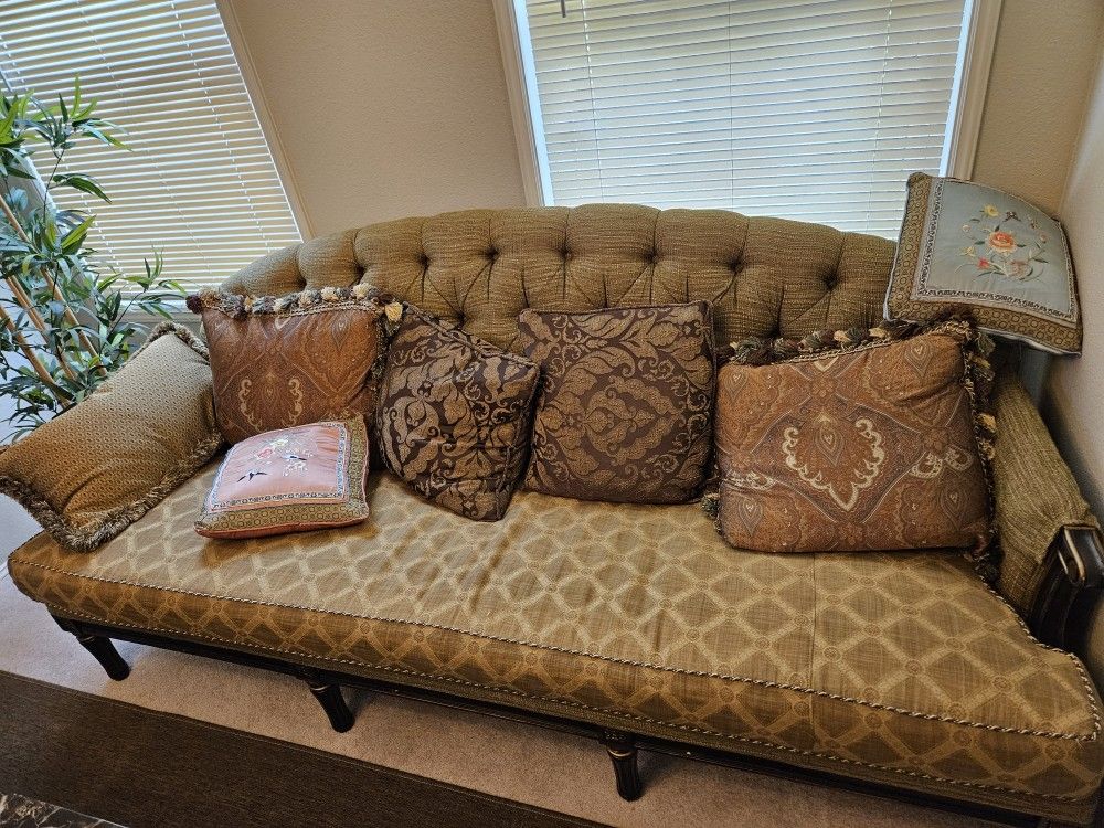 "Used Elegant Sofa with Decorative Pillows - $100