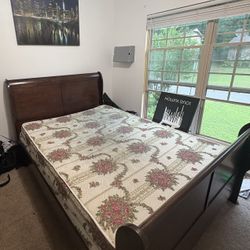 Full Oak Wood Wide Queen Sized Bed frame 