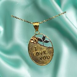 New  .925 Sterling Silver Cable Chain  19" With “ I Love You” Pendant 18K Plated