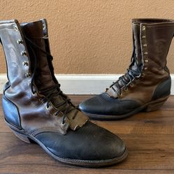 CHIPPEWA BOOT Packer Logger Boots 2 Tone Brown Black Leather Work Size 11.5D