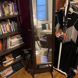 Standing Jewelry Armoire Mirror - Brown