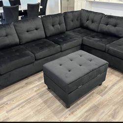 Heights Reversible Sectional + Ottoman - Black Velvet