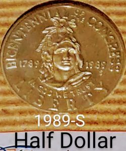 1989-S Congressional Gold Toned Half Dollar and Display