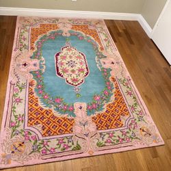 Pink and Blue Hand Tufted Wool Rug 5’ x 8’