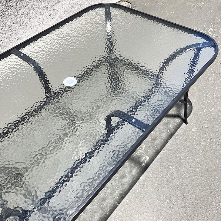 (Brand New) $80 Large Outdoor Patio Metal Table 59x36x28 Inches Tempered Glass w/ Umbrella Hole