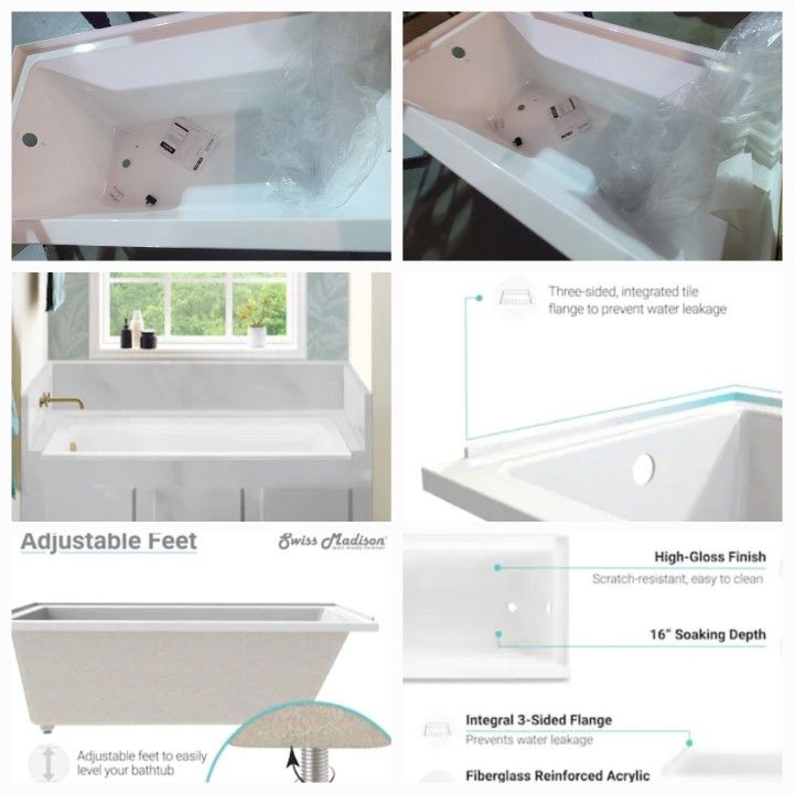 Swiss Madison 30x60 Left Drain Drop In Soaking Tub (Brand New)