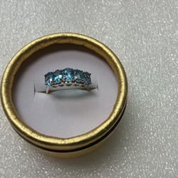 Sterling Silver Blue Topaz Ring Size 6.5