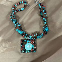 Handmade Turquoise And Cross Necklace