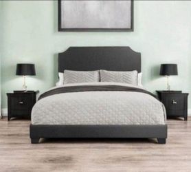 King Dark Gray Light Gray or Beige Upholstered Bed(NEW In A Box)