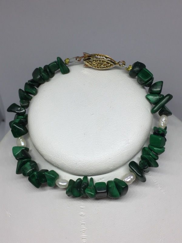 Malachite Beads & Rice Pearls Bracelet