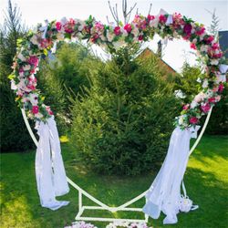 Wisfor Metal Heart Shape Wedding Arch Flower Balloon Frame Backdrop Stand w/Base
