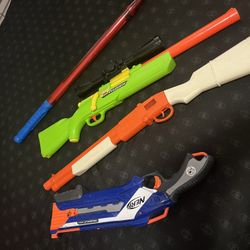 3 Toy Guns 2 Require Darts, 1 Toy  Cap Shotgun & One Water Blaster 