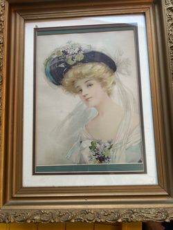 Antique Victorian Portrait Print Gold Ornate Frame