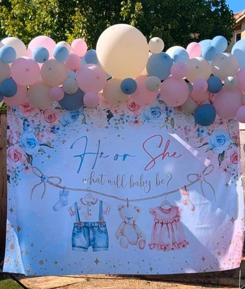 Gender Reveal Backdrop and 2 BLUE poppers