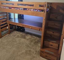 Wooden Bunk Bed With Desk Underneath