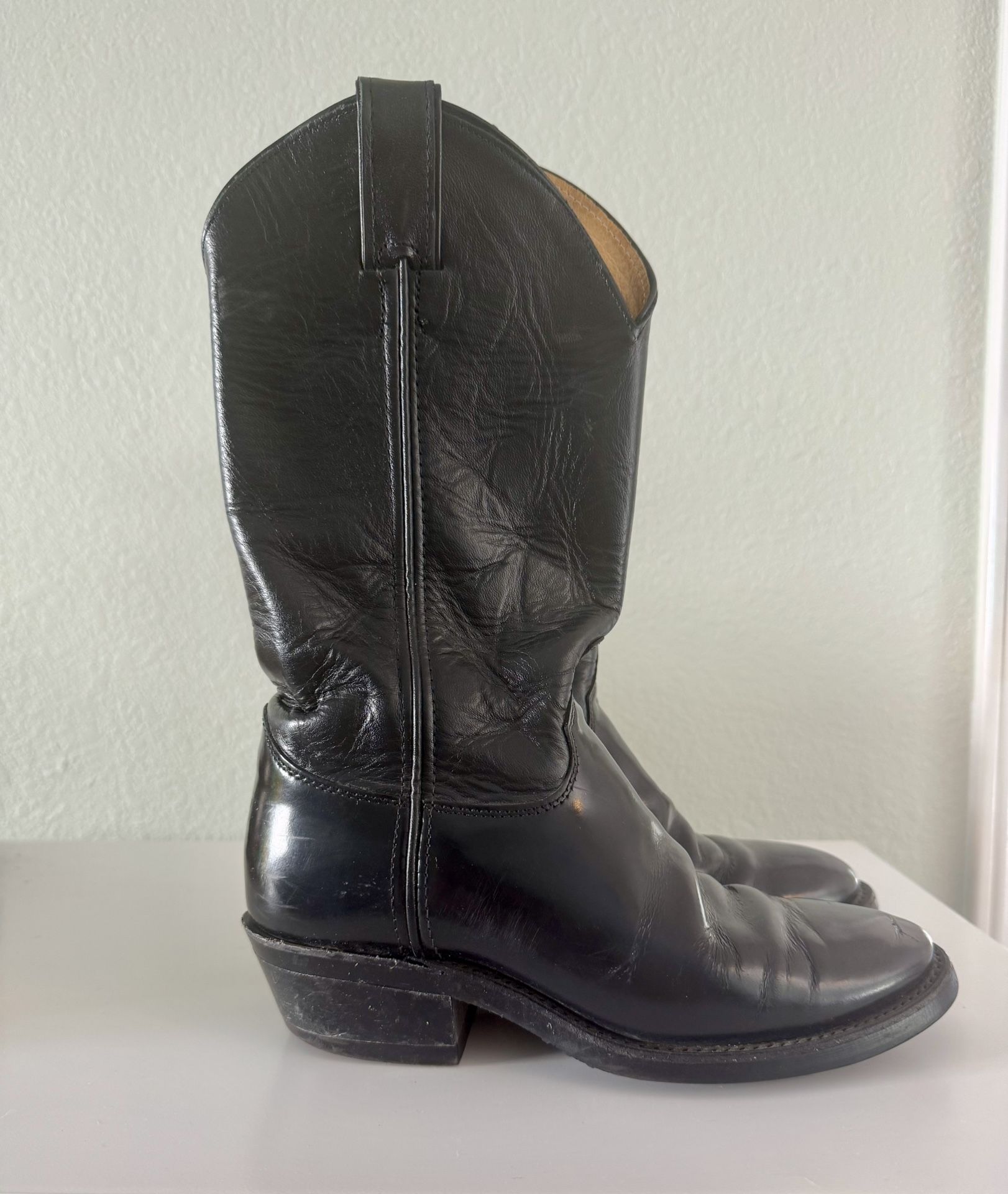 Justin Black Leather Round Toe Cowboy Boots
