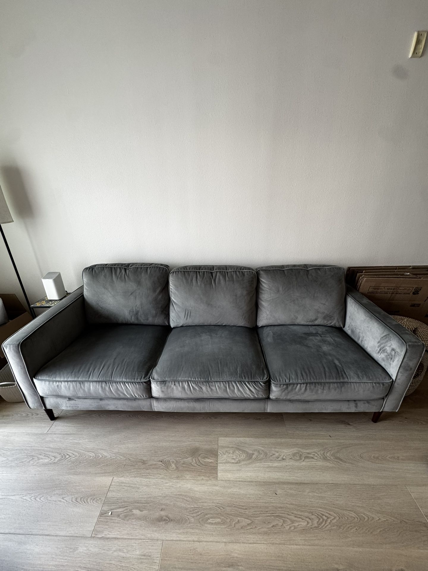 FAIRFAX STEEL GREY VELVET SOFA
