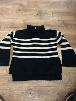 Turtle Neck Knitted Striped Sweater thick warm size M