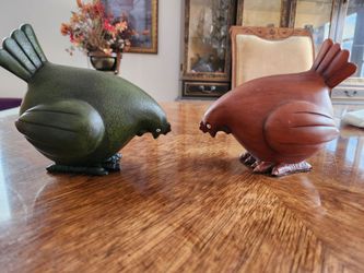 ​Set of 2 Carved-Style Wooden / Resin Farmhouse Chicken Figurines