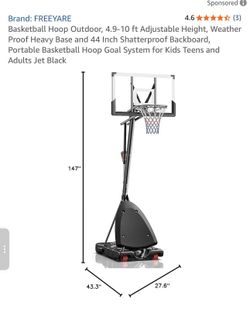 Basketball Hoop Outdoor, 4.9-10 ft Adjustable Height, Weather Proof Heavy Base and 44 Inch Shatterproof Backboard, Portable Basketball Hoop Goal Syste