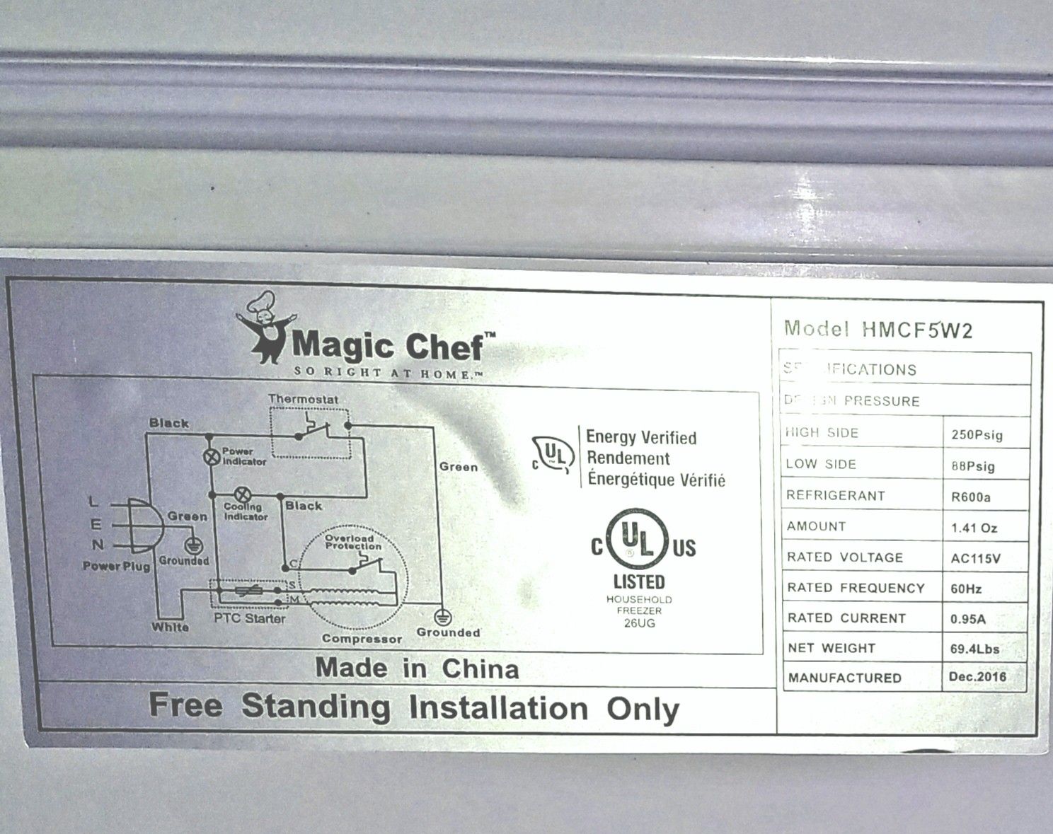 Magic Chef Deep Freezer, Model HMCF35W2, 3.5 cu ft. for Sale in Silver
