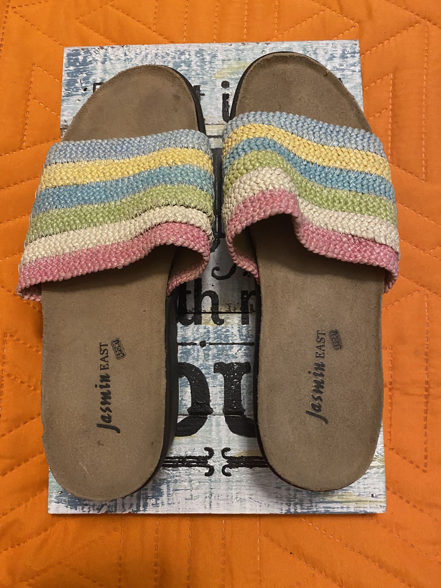 Jasmine East Sport Pink and Yellow Multicolored Slide Sandals 7 1/2 B