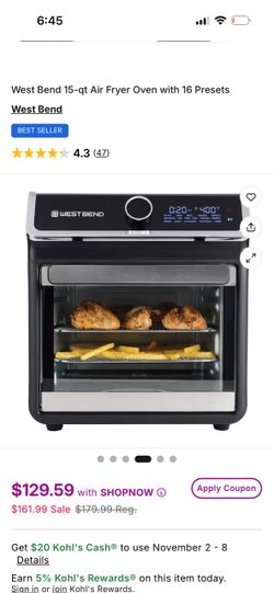 West Bend 15-Qt Air Fryer Oven with 16 Presets