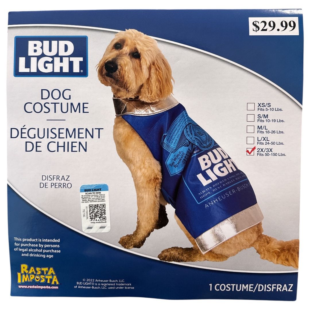 NWT Bud Light Beer Can Dog Costume Halloween Alcohol Pet 2X/3X 50-150lbs