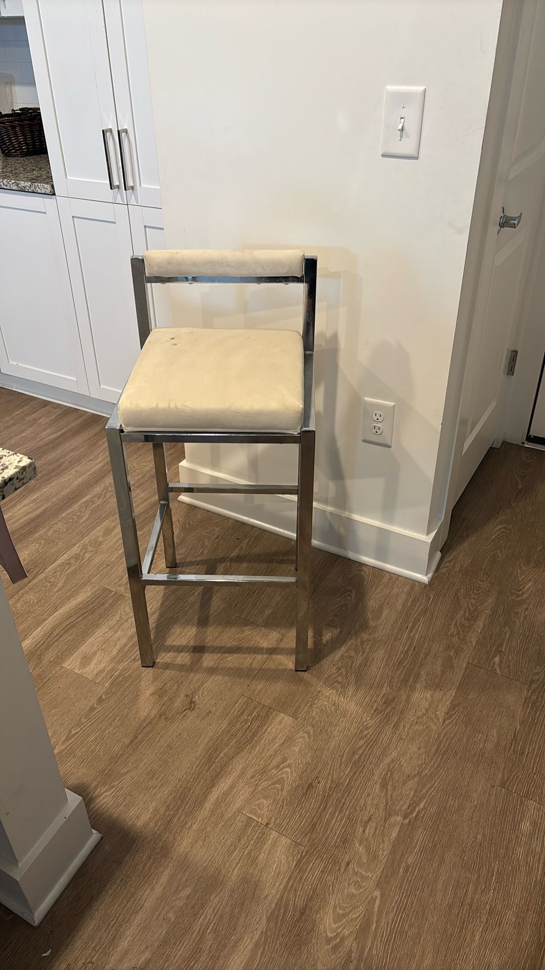 White Velvet Bar Stools Set of 4; 30” H