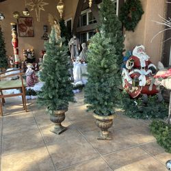 2- 4 Ft. Christmas Trees In Ceramic Pots. Buy One Or The Pair! 