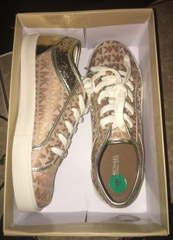 Michael Kors Gold Glitter MK monogram youth size 4 shoes