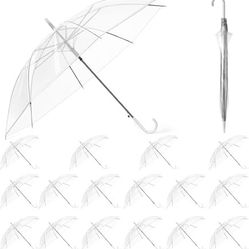 Clear Umbrella Wedding Bulk with J Hook Handle Auto Open Clear Dome Umbrella Windproof for Outdoor Events, Wedding Supplies, Birthday, (3 Sets Availab