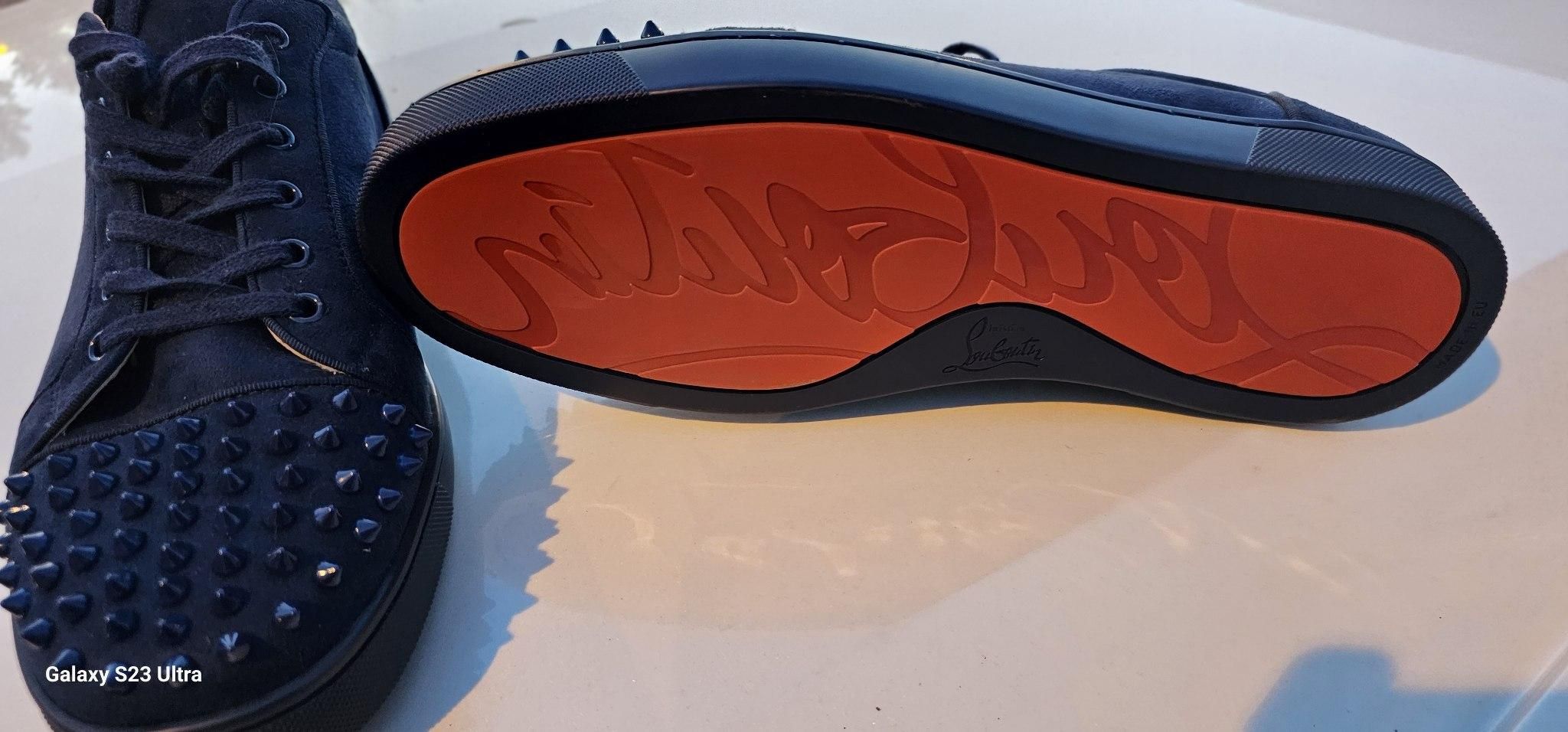 Christian Louboutin Louis Junior Spikes Flat Nomade Blue Low Top 