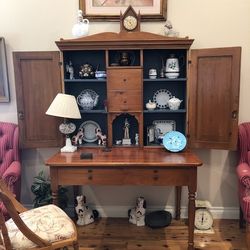 Antique Secretaire Writing Desk With Chair