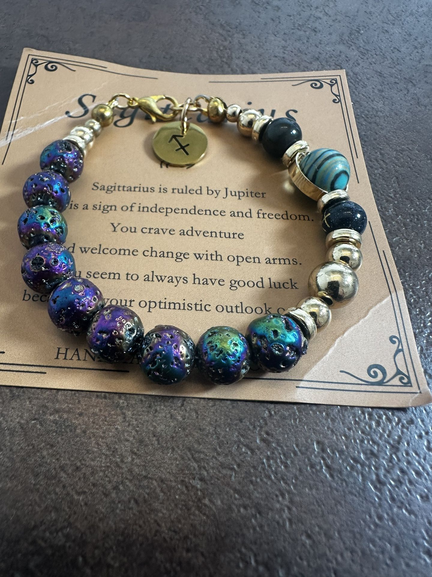 Multicolored Beaded Sagittarius Zodiac Bracelet with Gold Details
