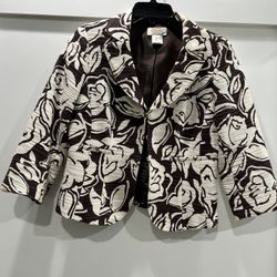 Talbots Brown And White Floral Blazer 4 Petite