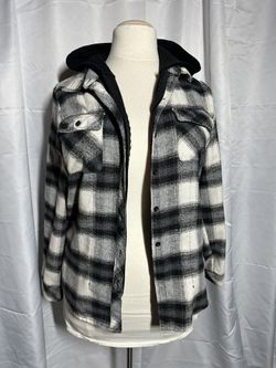 Ci Sono Monochrome Black & White Plaid Hoodie Jacket