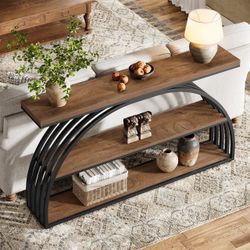 63" Console Table, 3-Tier Sofa Entryway Table with Arched Frame