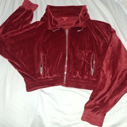 Guess Red Velvet Bomber Jacket with High Collar