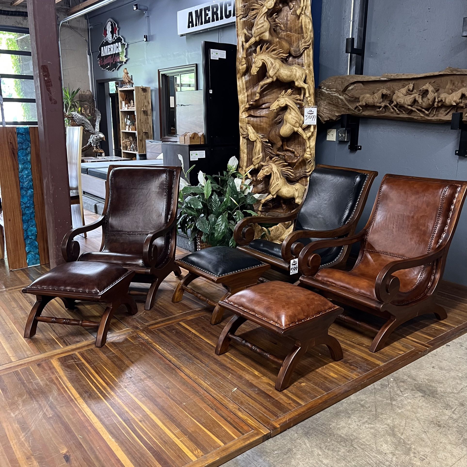 Dark Brown Top Grain Leather Lazy Arm Chair With Ottoman 