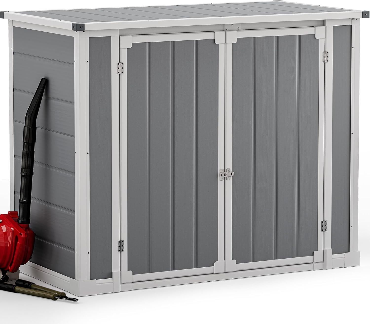 DWVO 4.7x2.5 FT Outdoor Storage Shed w/o Shelf, 35Cu.ft Horizontal Resin Tool Shed with Hydraulic Gas Rod and 3 Locks for Garden, Trash Cans, All-Weat