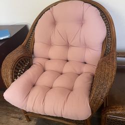 Tall Backed Wicker Chair And Table/ottoman   