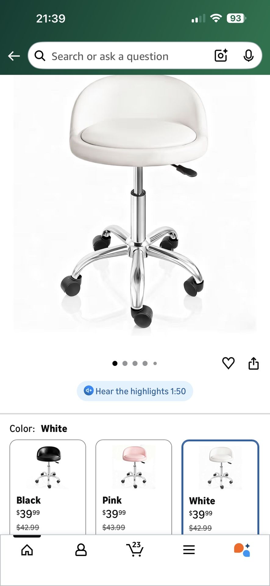 SUPER DEAL Adjustable Height Hydraulic Rolling Swivel Stool Tattoo Facial Massage Spa Salon Medical Stool with Back Rest (White)