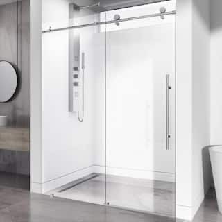 Brand New!! VIGO Elan E-Class 44 to 48 in. W x 76 in. H Sliding Frameless Shower Door in Stainless Steel with 3/8 in. (10mm) Clear Glass