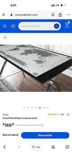 Powell World Map Computer Desk