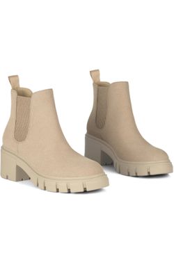 Athlefit Lug Sole SIZE: 7.5 Chelsea Boots Beige Suede Chunky Heel Slip-On Non-Slip Women’s