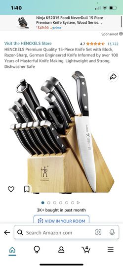 HENCKELS Premium Quality 15-Piece Knife Set with Block, Razor