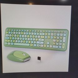 Typewriter Wireless Keyboard & Mouse Combo, Green Multicolor 2.4G USB 